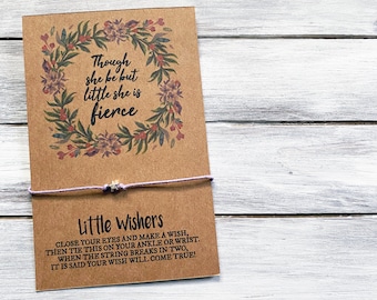 Bracelet de souhait inspirant - Bien qu’elle soit mais peu elle est féroce - cadeau de motivation - bracelet d’amitié - carte d’inspiration