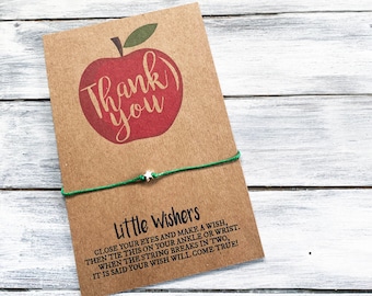 Teacher Wish Bracelet - Teacher Thank You - Teacher Gift - Teacher Card - Teacher Bracelet - Back To School - Apple - End Of School Gift