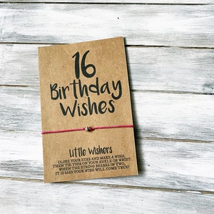 16e verjaardag wens armband - Sweet Sixteen - 16e verjaardag feest gunsten - 16 verjaardag wensen - gelukkige verjaardag - 16e verjaardagskaart
