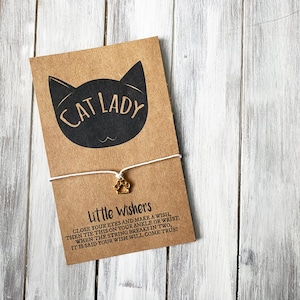 Bracelet femme chat - bracelet souhaits - bracelet empreinte de patte - bracelet souhaits de chat - maman chat - cadeau propriétaire de chat - carte de femme chat - bijoux chat