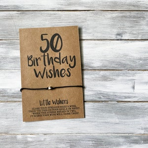 50. Geburtstag - Wunsch-Armband - 50 Geburtstagswünsche - 50. Geburtstagskarte - Meilenstein Geburtstag - 50. Geburtstag Party zugunsten - über den Hügel