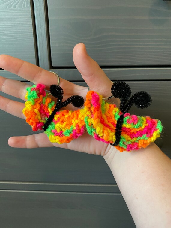 Butterfly Keychain Crochet knitting Cute Neon Etsy