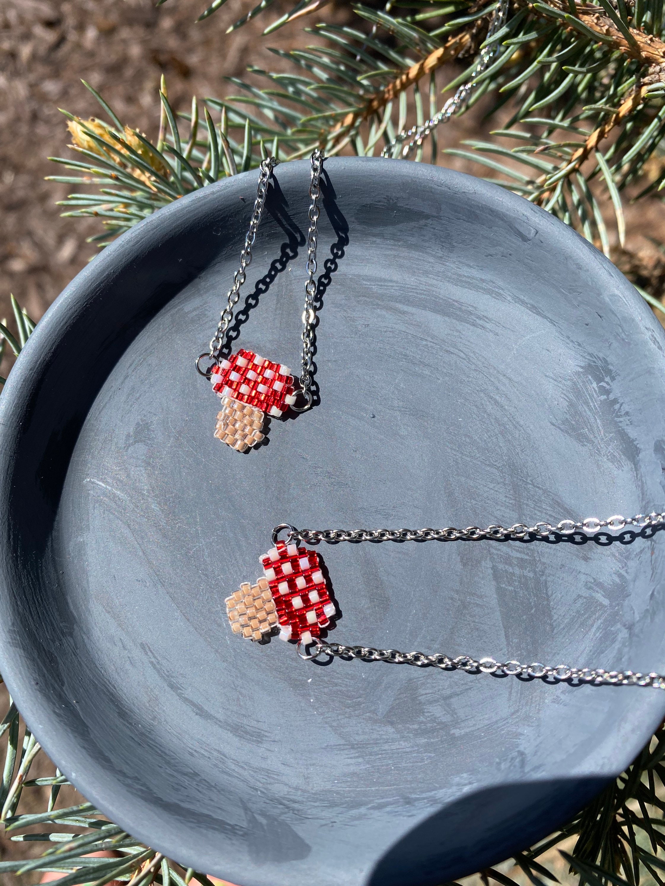 Mushroom Necklace Beaded mushroom Chain Triangular | Etsy