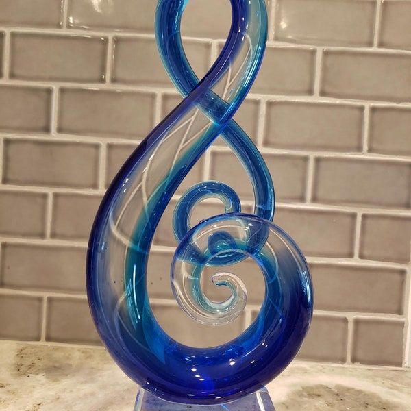 12" Badash Blue Aqua Turquoise Murano Style Art Glass Note Sculpture Decor