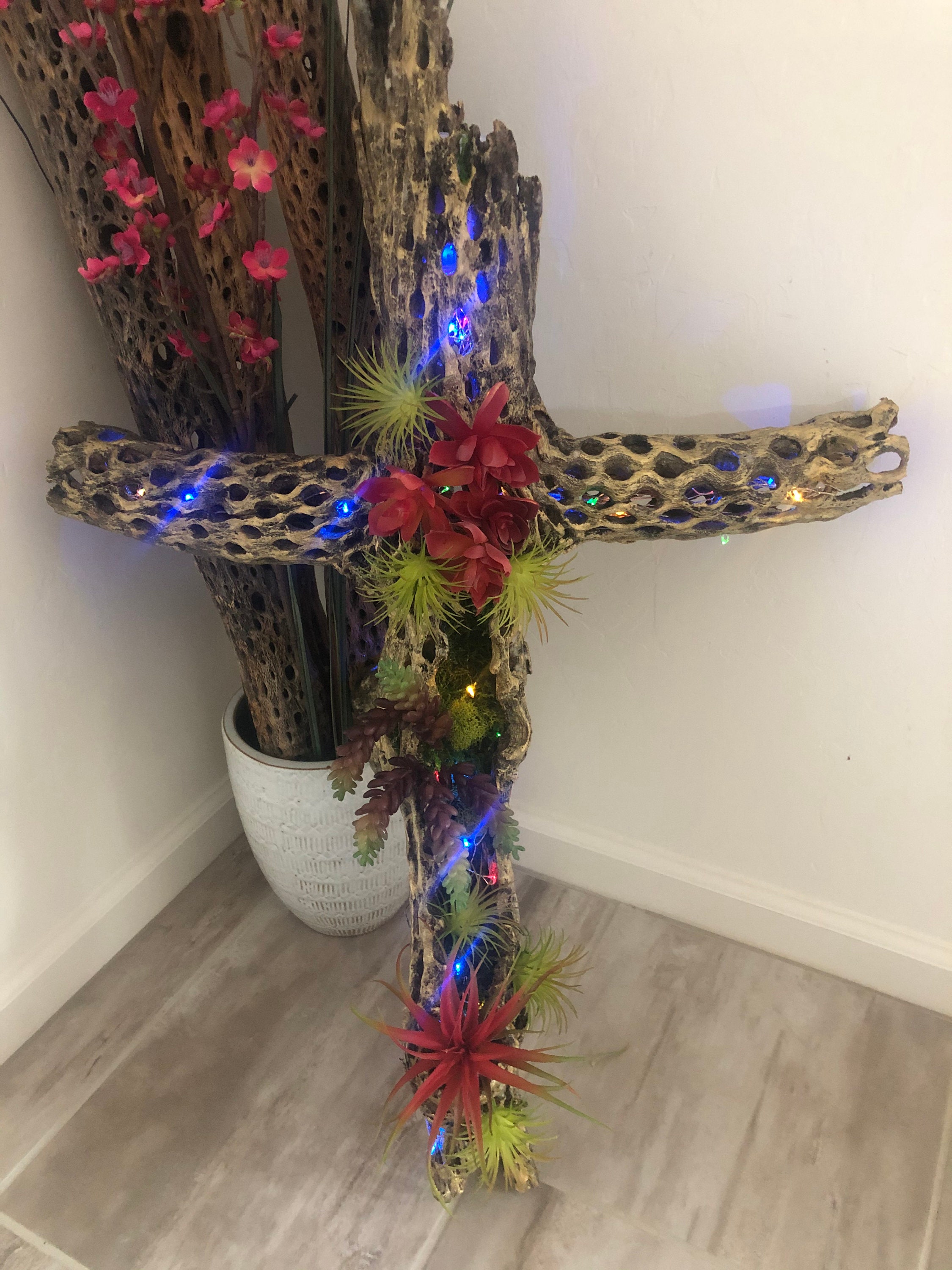 Cholla Cactus Cross With Succulents - Etsy