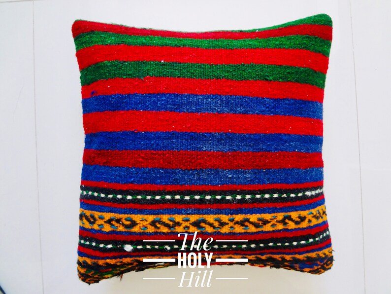 Rug Cushion Case Kilim Cushion Case 16\u00d716 Kilim Pillow Cover Turkish Kilim Pillow Rustic Floor #0299 Rug Pillow Cover Indoor Corner