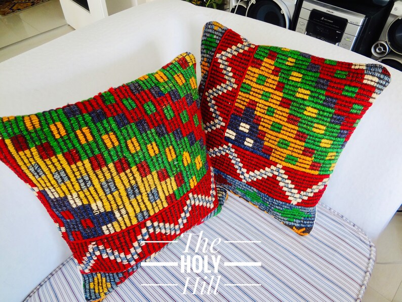 Rug Cushion Case Sofa Kilim Cushion Case Throw Couch Ethnic Floor #0128 Boho Rug Pillow Cover Handwoven Turkish Kilim Pillow Cover
