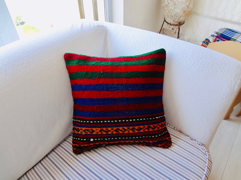 Rug Cushion Case Kilim Cushion Case 16\u00d716 Kilim Pillow Cover Turkish Kilim Pillow Rustic Floor #0299 Rug Pillow Cover Indoor Corner