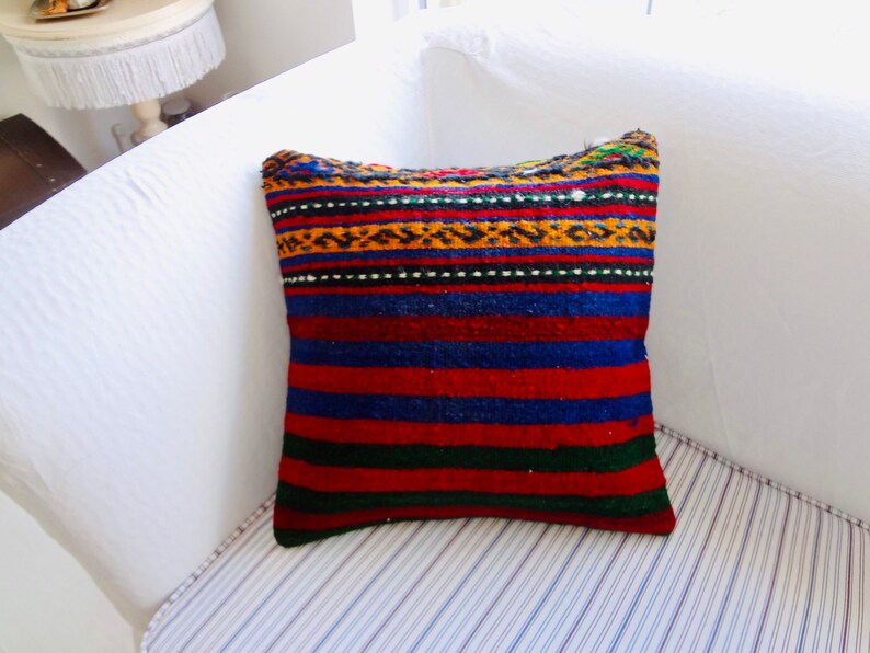 Rug Cushion Case Kilim Cushion Case 16\u00d716 Kilim Pillow Cover Turkish Kilim Pillow Rustic Floor #0299 Rug Pillow Cover Indoor Corner