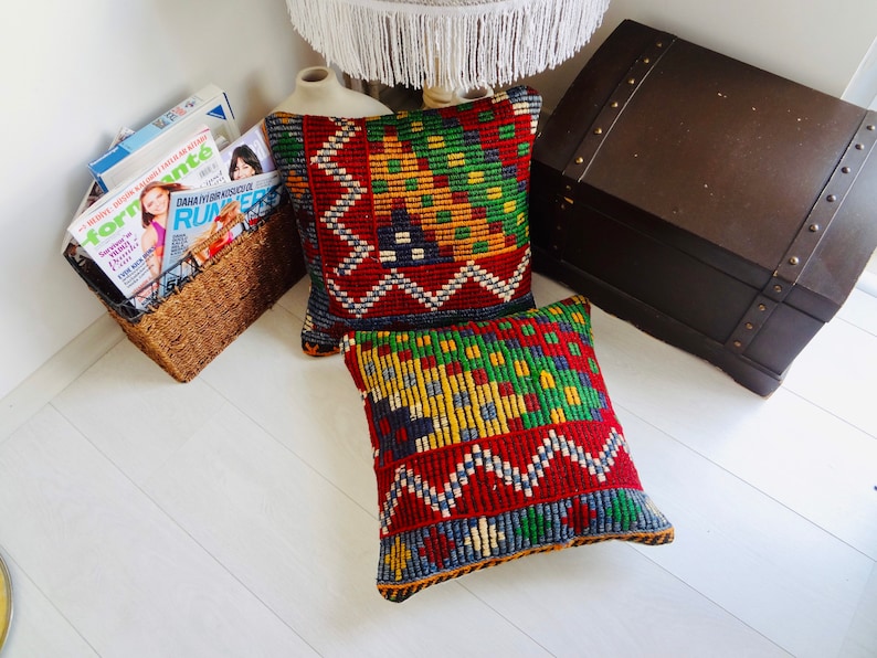 Rug Cushion Case Sofa Kilim Cushion Case Throw Couch Ethnic Floor #0128 Boho Rug Pillow Cover Handwoven Turkish Kilim Pillow Cover