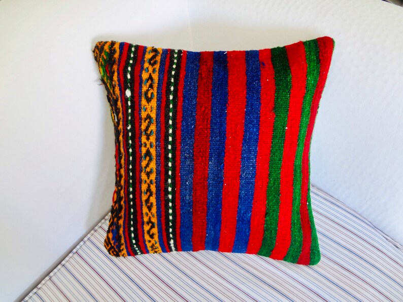 Rug Cushion Case Kilim Cushion Case 16\u00d716 Kilim Pillow Cover Turkish Kilim Pillow Rustic Floor #0299 Rug Pillow Cover Indoor Corner