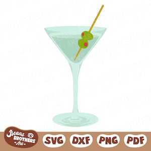 Dirty Martini SVG met olijfgarnituur, gelaagde wodka gin cocktailglas silhouet overzicht bundel + PNG DXF Cricut Cut bestand Canva clipart