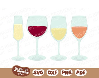Layered Wine Glass SVG, Champagne, Red, White, Rose PNG DXF Cricut Cut Files Canva