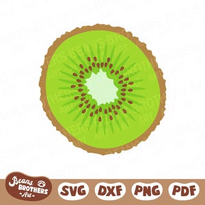 Layered Kiwi SVG, Kawaii Half Kiwifruit Slice, Chinese Gooseberry Green Hairy Berry Fruit Vector + PNG DXF Cricut Cut File Canva Clipart
