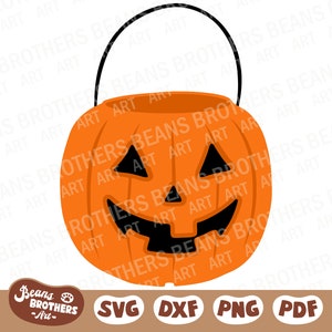 Pumpkin Bucket SVG, Layered Halloween Trick-or-Treat Pail, Jack-O&#39;-Lantern Candy Basket + PNG DXF Cricut Cut File Canva Clipart