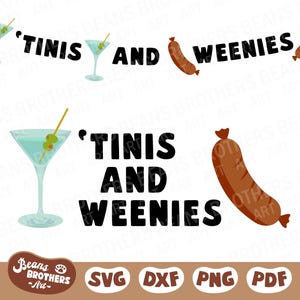 Tinis and Weenies SVG, Dirty Martini & Cocktail Weenie Layered Party Banner Bundle with Olive + PNG DXF Cricut Cut File Canva Clipart