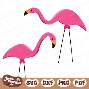Flamenco de plástico rosa SVG, adorno de césped de pájaro tropical en capas, paquete temático de caravana de camping + archivos de corte Cricut PNG DXF Canva Clipart