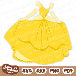 Abito da principessa a strati in formato SVG, elegante abito da ballo Belle per feste di ragazze, abito da Quinceanera, dolce sedicesimo + PNG DXF Cricut Cut File Canva Clipart