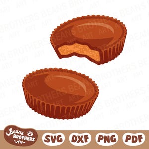 May include: Two peanut butter cup illustrations. One is whole, the other has a bite taken out, revealing the peanut butter filling. The cups are brown with a fluted edge. The image includes the text "Beans Brothers Art" and file type icons.