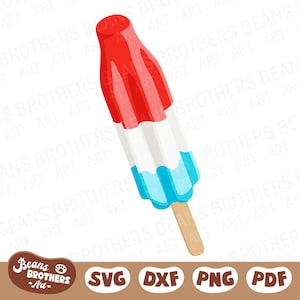 May include: A red, white, and blue popsicle on a wooden stick. The frozen treat has a classic shape and is a refreshing summer dessert. The image also includes the text "Beans Brothers Art" and file type icons.