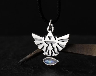 Zelda Triforce Hyrule Crest Necklace - Sterling Silver Zelda Gemstone Jewelry