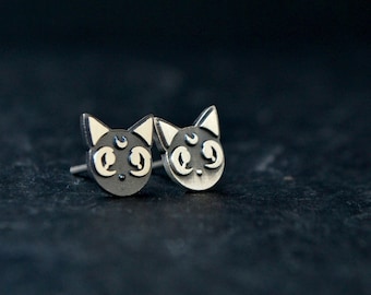 Pendientes Sailor Moon: Pendientes de plata de ley con forma de gato Luna Artemis