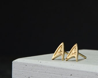 14K Solid Gold Starfleet Command Earrings: Geek Cosplay Jewelry