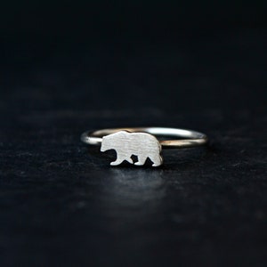 Bear Dainty Ring 925 Sterling Silver Animal Mama Bear Ring Forest Wildlife Jewelry Silver Grizzly Bear