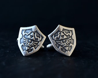Legend of Zelda Hylian Shield Cufflinks Sterling Silver Zelda Geek Nerd Cufflinks Gamer Gift