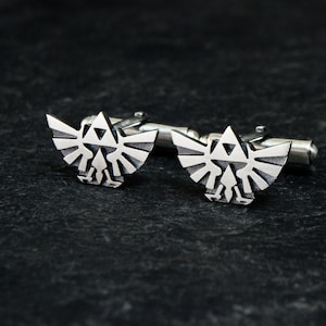 Legend of Zelda Cufflinks Zelda Triforce Hyrule Crest Cufflinks 925 Sterling Silver Zelda Gamer Gift