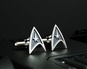 Gemelos de Star Trek en plata de ley 925, joyería para hombre de Star Trek, regalo espacial de Star Trek.
