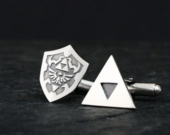 Legend of Zelda Cufflinks Hylian Shield Triforce Cufflinks 925 Sterling Silver Zelda Geek Nerd Gamer Gift