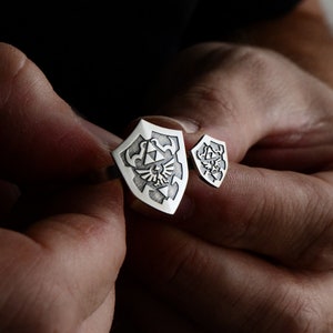 Legend of Zelda Couples Ring Hylian Shield Ring 925 Silver Zelda Gamer Anniversary Rings Jewelry Gift