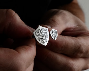 Zelda Hylian Shield Ring Set: 925 Sterling Silver Gamer Anniversary Rings