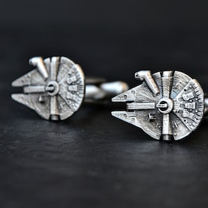 Star Wars Silver Cufflinks, Millennium Falcon Cufflinks, Geek Wedding Groom Star Wars Cosplay Cufflinks