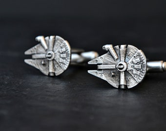 Star Wars Silver Cufflinks, Millennium Falcon Cufflinks, Geek Wedding Groom Star Wars Cosplay Cufflinks