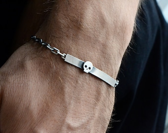 Sterling Silver Sugar Skull Bracelet: Halloween Dia De Los Muertos Jewelry