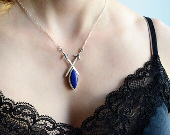 Zelda Master Sword Necklace, Blue Lapis Lazuli, 925 Sterling Silver Hylian Jewelry