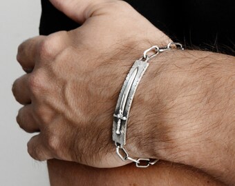Sword Dagger Bracelet 925 Sterling Silver Gothic Sword Men Jewelry Bracelet Anniversary Gift