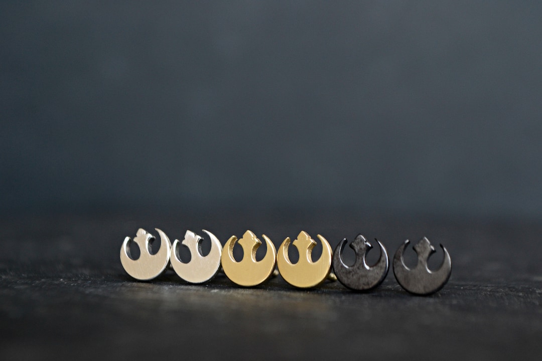 Star Wars Earrings 14K Gold Plated 925 Sterling Silver Black Grey