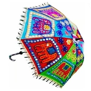 Embroidered Elephant Silk Umbrella - Indian Wedding Decor - 24&quot; 10 Pc Lot