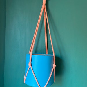 Macrame Plant Hanger with Lightweight Cork Pot, Smooth Grain Faux Leather Covering & Chunky Recycled Cord image 3