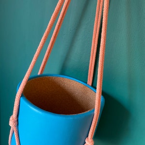 Macrame Plant Hanger with Lightweight Cork Pot, Smooth Grain Faux Leather Covering & Chunky Recycled Cord image 5