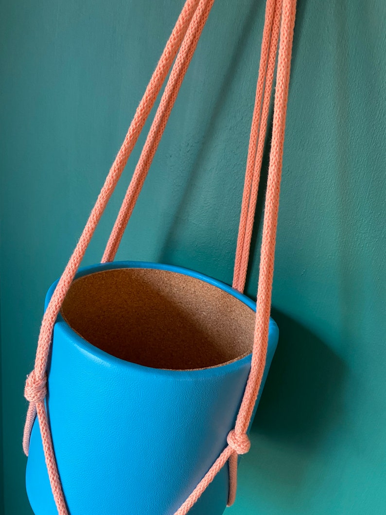 Macrame Plant Hanger with Lightweight Cork Pot, Smooth Grain Faux Leather Covering & Chunky Recycled Cord image 5