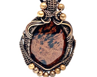 Marconi Jasper Boho Pendentif enveloppé dans du fil de cuivre vieilli, cadeau de bijou de conception fait à la main pour petite amie, cadeau d'anniversaire ou de fête des mères pour femme