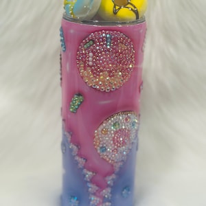 Sparkling Doughnut Delight Tumbler with Rhinestones & Lid Topper