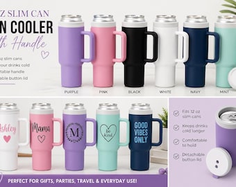 3D Printed - 12oz Slim Can Cooler with Handle – Personalized Drink Holder