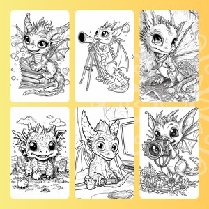 30 Dragon Tale Coloring Book, Printable PDF, Fantasy Grayscale Line Art ...