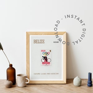 Moskau Olympische Spiele Radsport Poster, digitaler Download, Mountainbike UdSSR Illustration, Belize Briefmarke Kunst, Sport Geschenkideen