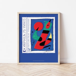 Joan Miro Ausstellungsplakat, Galerie Museum Druck 1975, Vintage französische Briefmarke La Poste, abstrakte zeitgenössische, moderne bildende Kunst
